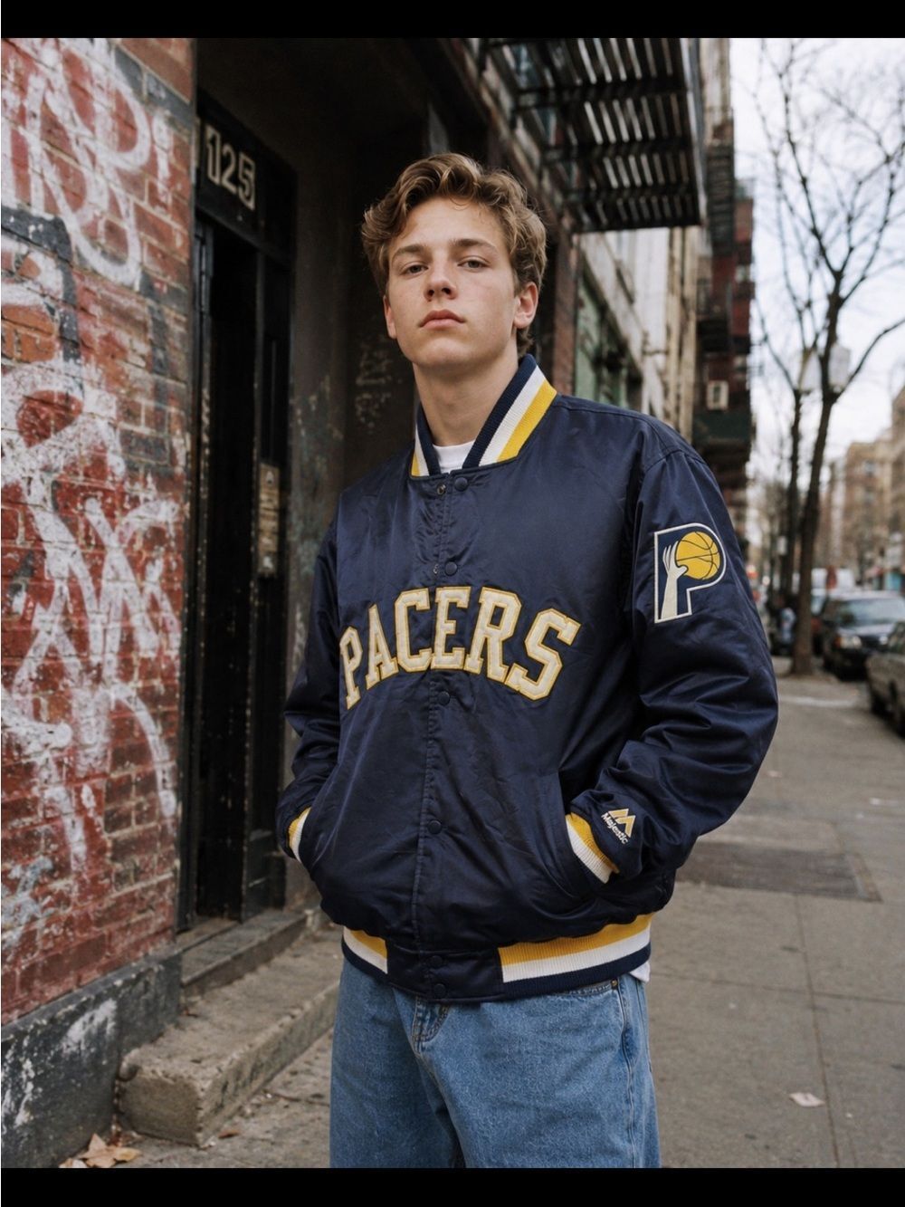 Hardwood Classics NBA VNT  90s Majestic Indiana Pacers Satin Bomber Jacket XL